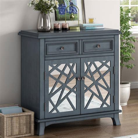 Urtr Blue Vintage Accent Storage Cabinet With 2 Drawers Wood Sideboard