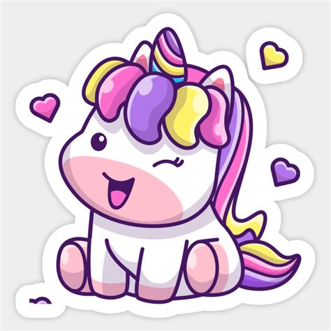 Cute Unicorn Sitting Cartoon Unicorn Sticker Teepublic