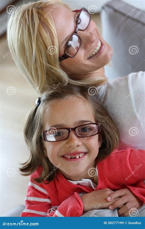 Portrait Of Mom And Little Girl Stock Image Image Of Glasses Blond