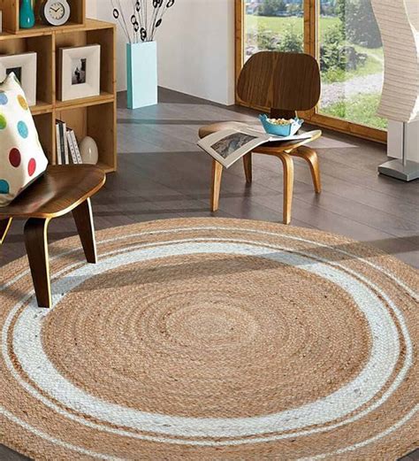 Buy Beige Geometric Jute 3 Ft X 3 Ft Hand Woven Round Carpet At 40 Off