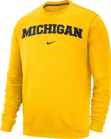 Nike Mens Michigan Wolverines Maize Club Fleece Crew Neck Sweatshirt