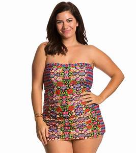  Simpson Plus Size Folkloric Front Shirred Bandeau Swimdress At