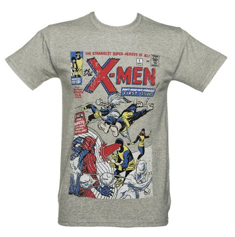 Mens Grey Marl X Men Distressed Vintage Comic Cover Marvel T Shirt