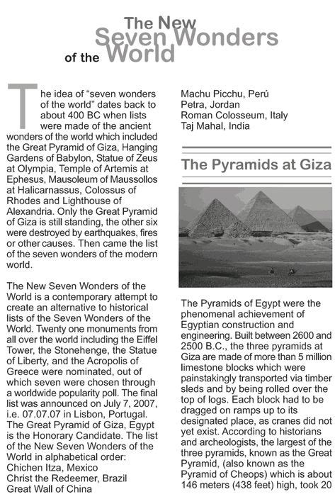Grade 9 Reading Lesson 15 Essays The New Seven Wonders Of The World