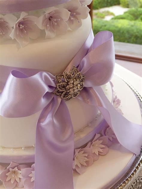 Lilac Flowers And Ribbon Wedding Cake — Round Wedding Cakes Wedding