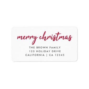 Merry Christmas Red Typography Return Address Label Zazzle