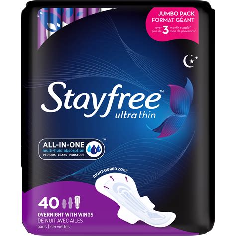 Stayfree Ultra Thin Overnight Pads With Wings 40 Ct Multi Fluid