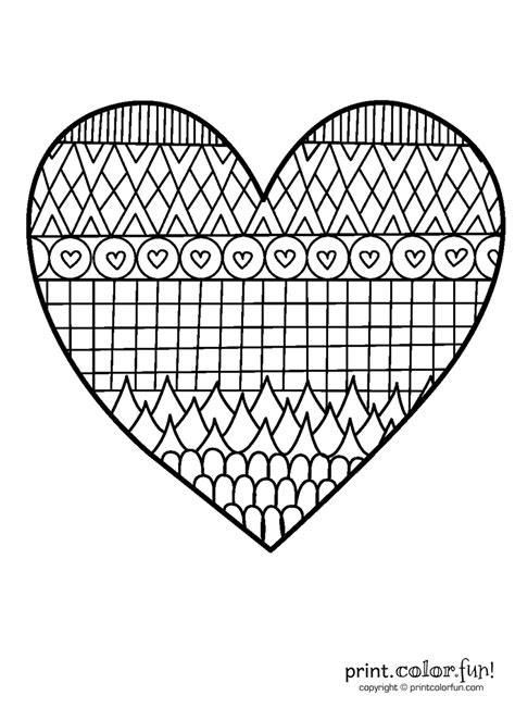 Patterned Heart Coloring Page Print Color Fun