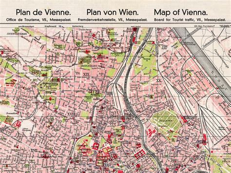 Vintage Map Of Vienna Old Vienna Map Large Vienna Wall Map Etsy