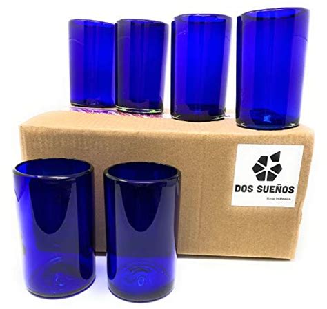 hand blown mexican drinking glasses set of 6 cobalt water glasses 14 oz each the home