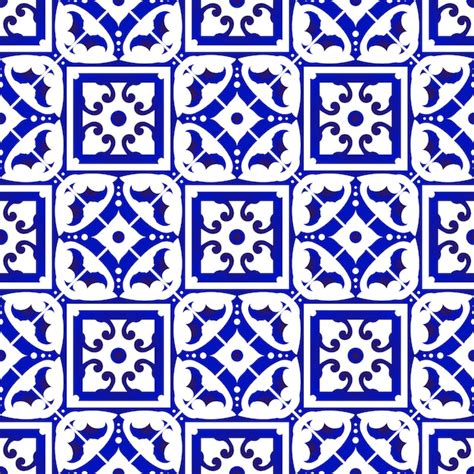 Blue And White Tile Seamless Pattern Vector Premium Download