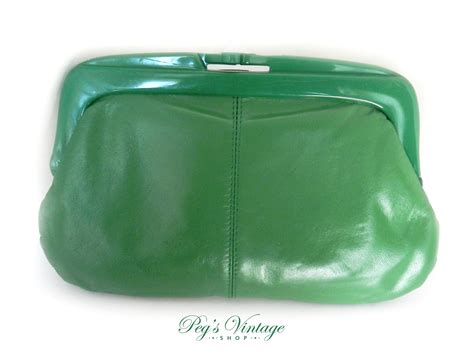 Vintage Green Leather Clutch Purse With Lucite Frame Made In Etsy