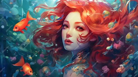 Premium Ai Image Beautiful Aqua Woman Underwater Mermaid With Fishes