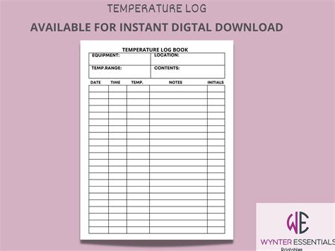 Temperature Log Daily Refrigerator Printable Temperature Check Etsy