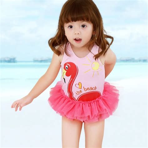 2t 6t Flamingo Swimsuit Girls One Piece Swimwear Solid Cute Bubble