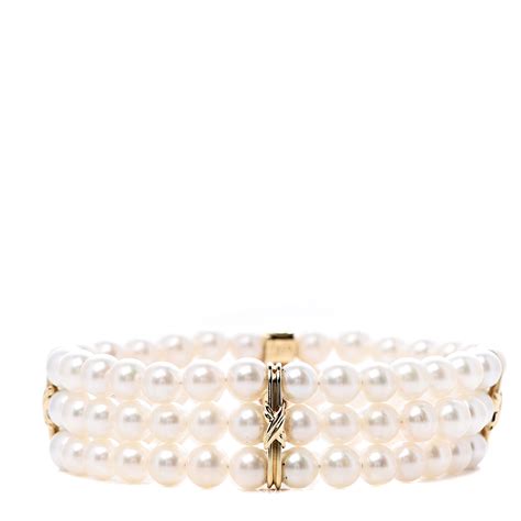 Tiffany 18k Yellow Gold Akoya Pearl Signature X Triple Strand Bracelet
