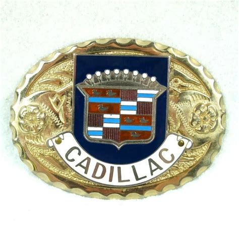 Vintage Cadillac Belt Buckle Crest Emblem Logo Metal Gem
