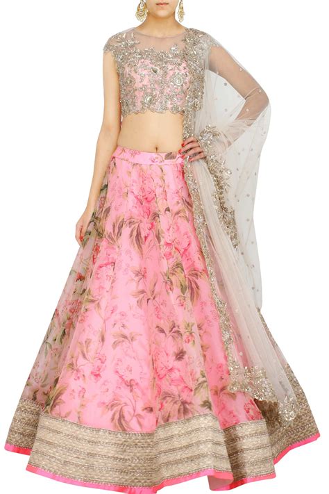 Pink Floral Lehenga With Embellished Blouse Anushree Reddy Designers