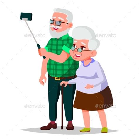 Elderly Couple Vector. Grandpa With Grandmother | Elderly couples, Funny illustration, Elderly