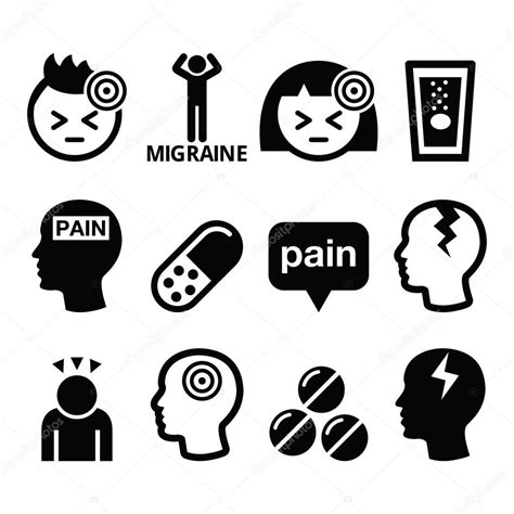 Headache Migraine Medical Vector Icons Set Stock Vector Image By