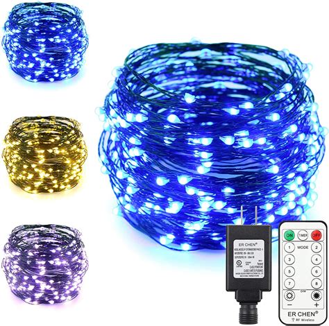 Erchen Dual Color Led String Lights Green Copper Wire Plug In 100 Ft