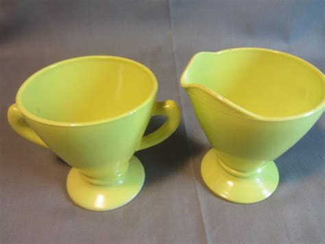 Hazel Atlas Vintage Yellow Creamer And Sugar Set By Fireking Etsy