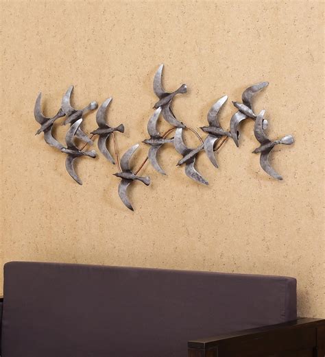 Buy Multicolor Metal Bunch Of Flying Birds Wall Art By Vedas Online Wildlife Metal Art Metal