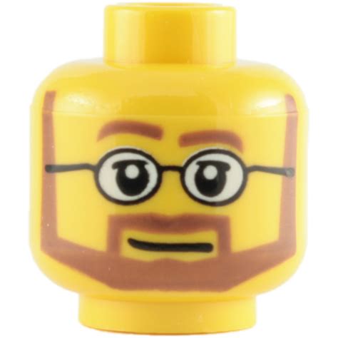 Lego Yellow Minifigure Head With Round Glasses Brown Beard And Raised