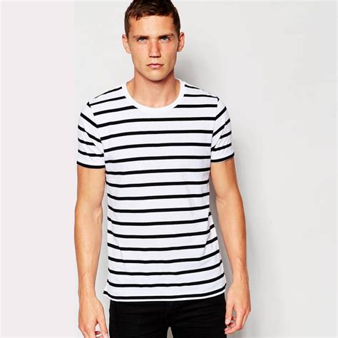 2015 New Summer Striped T Shirt Men Famous California T Shirt The Black And White Lines Short