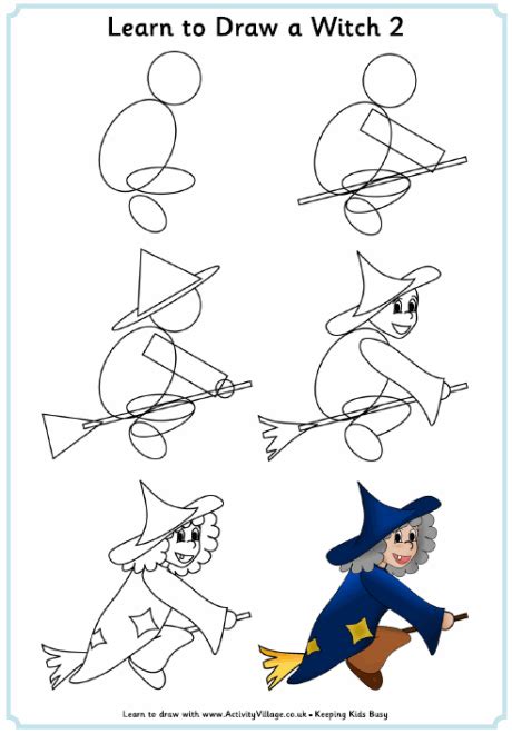 how to draw a witch step by step