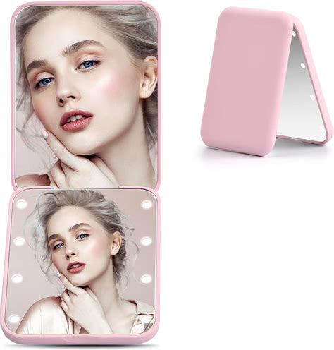 Pocket Makeup Mirror Portable Folding Cosmetic Mirror With Led Light Handheld Illuminated