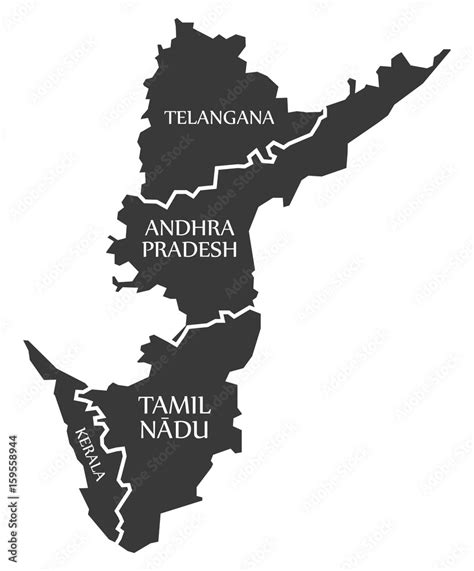 Telangana Andhra Pradesh Tamil Nadu Kerala Map Illustration Of