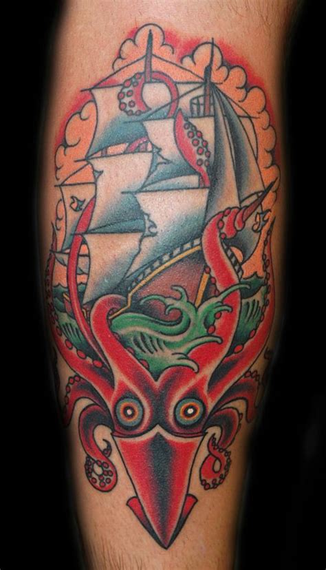 Ship tattoos for girls by electric martina. Squid tattoo, Captain tattoo, Tattoos