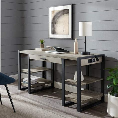 Wood And Metal Wide Computer Deskgray 24 X 5 In 2021 Home Office