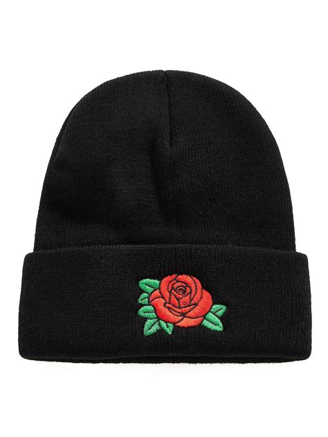 Embroidered Rose Beanie Hat Sheinsheinside