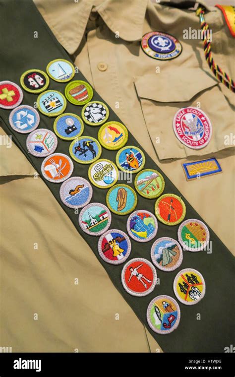 Boy Scout Bsa Vintage Sash W 21 Different Merit Badges Sewn On Patches