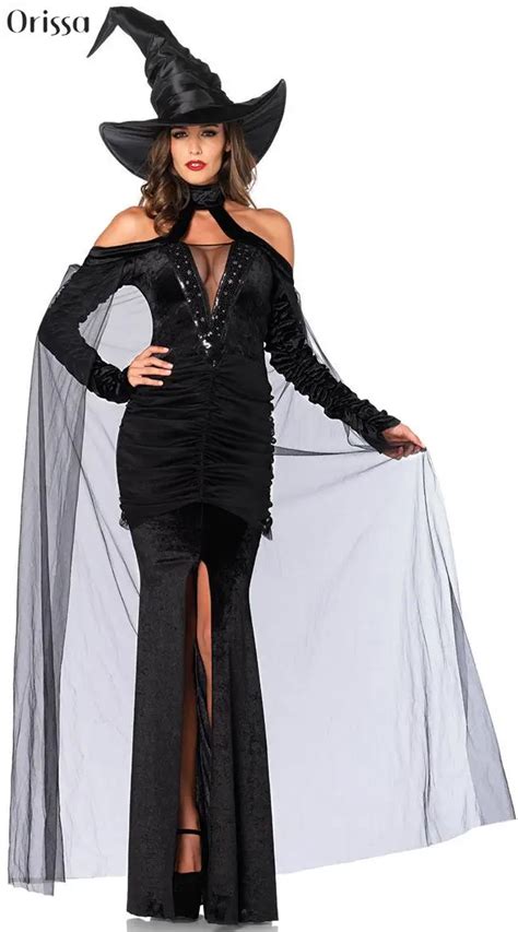 new and sexy woman witch role play costumes halloween pumpkin day black temperament dress