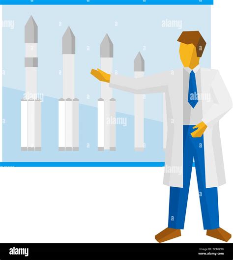 The Scientist Shows A Poster With Rockets Specialist Talks About A