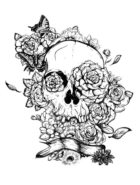 Skeleton And Roses For Tattoo Tattoos Adult Coloring Pages
