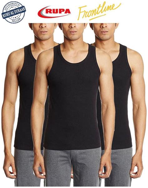 Buy Rupa Frontline Pack Of Sleeveless Round Neck Men Vest Black