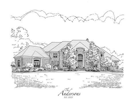 Pen And Ink Style Home Drawing Etsy