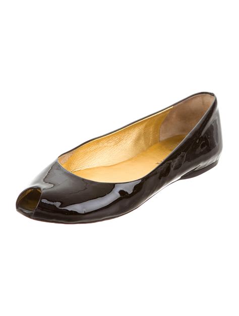 Prada Patent Leather Peep Toe Flats Black Flats Shoes Pra140173