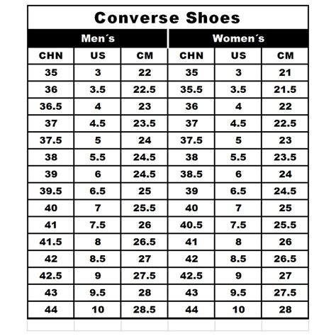 Converse Unisex Sizing Guide