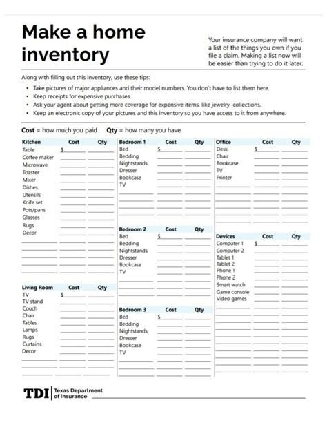 Home Inventory Template Free Word Templates