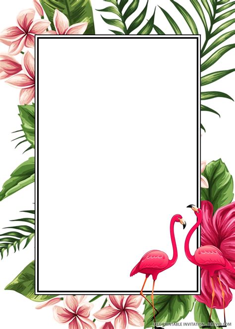 Free Printable Watercolor Flamingo Tropical Flowers Birthday