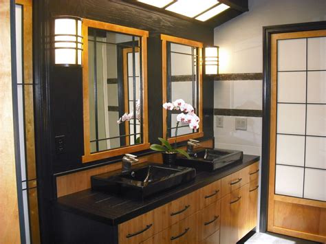 With so many styles to choose from, you can quickly find a bathroom vanity that complements your decor. Asian style bathroom with bamboo counter top and cabinets ...