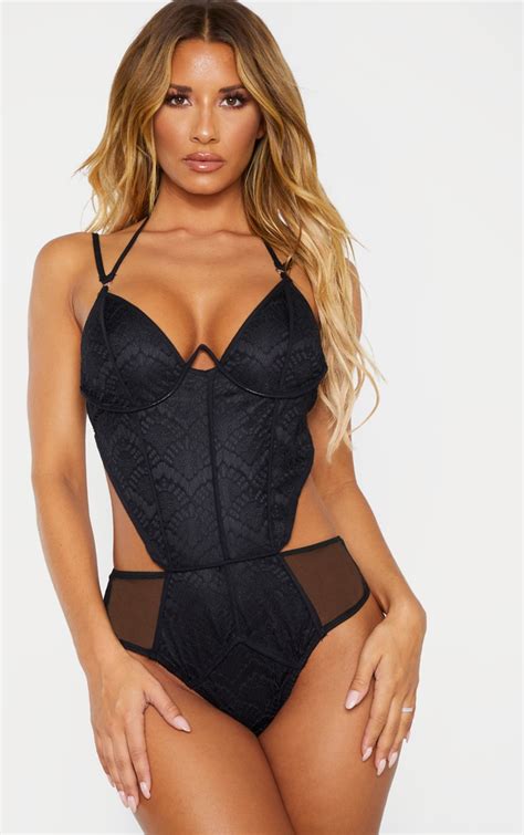 Black Lace Mesh Wire Bodysuit Tops Prettylittlething