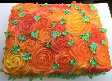 Fall Colors Buttercream Rose Swirl Sheet Cake Fall Cakes Wedding