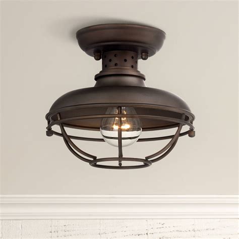 Rustic Outdoor Ceiling Light Fixture Bronze 8 12 Caged For Exterior
