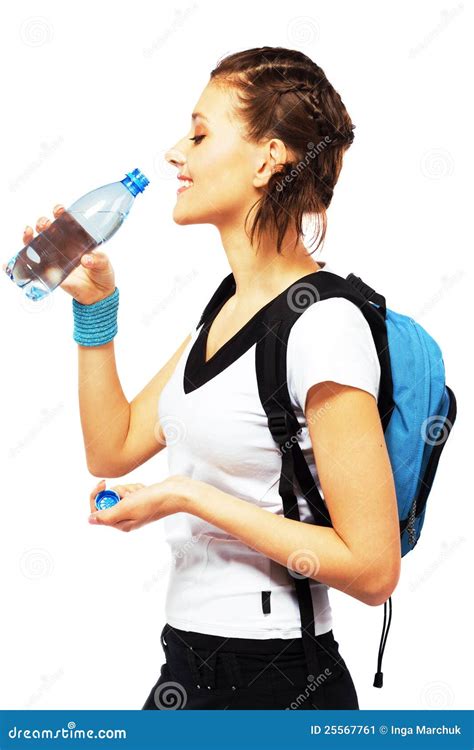 Happy Sporty Woman Is Drinking A Fresh Water Stock Image Image Of